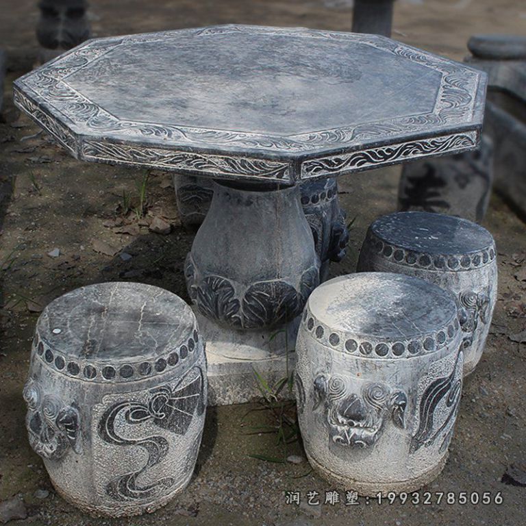 八角形石桌凳，园林景观石雕