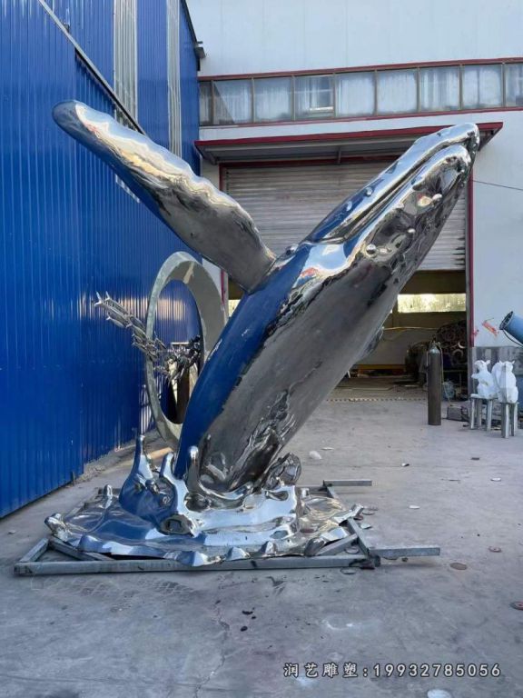 广场不锈钢鲸鱼动物雕塑