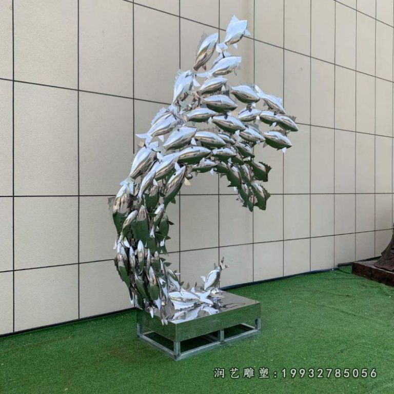 广场不锈钢鱼动物雕塑