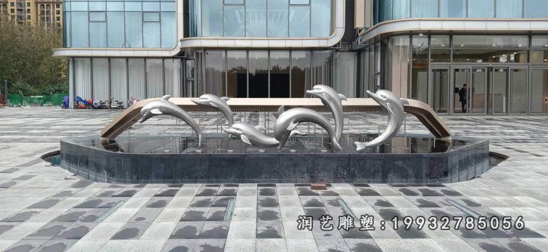 城市不锈钢海豚动物雕塑