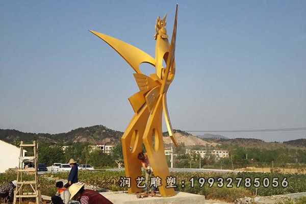 景区不锈钢凤凰动物雕塑