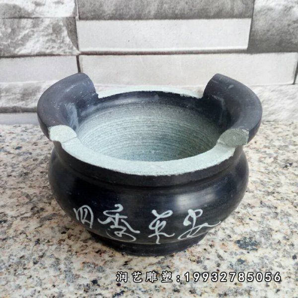 四季平安浮雕香炉 祭祀圆形香炉石雕 (7)