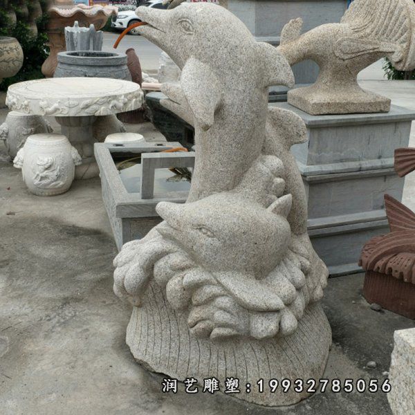 大理石海豚动物雕塑 (2)