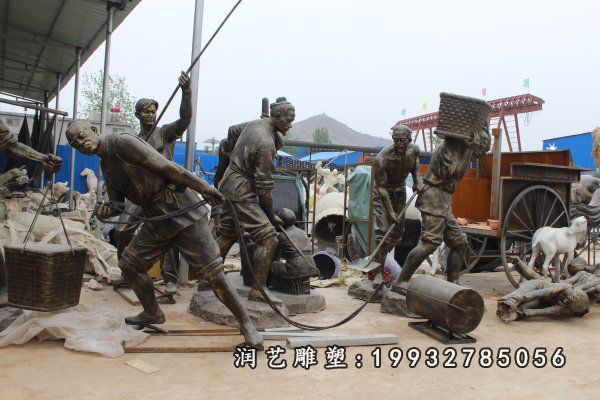 景区农耕劳作人物铜雕