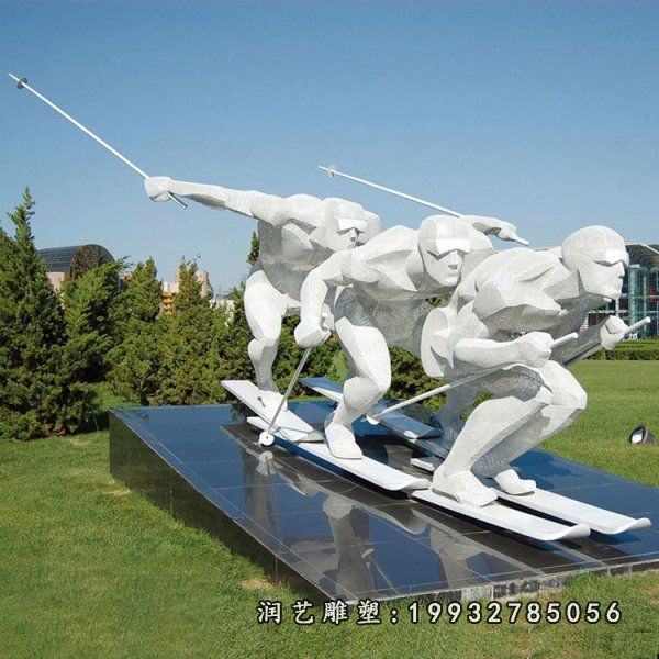 公司不锈钢滑雪雕塑