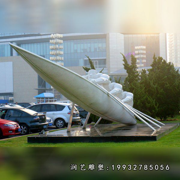 酒店不锈钢划船人物雕塑