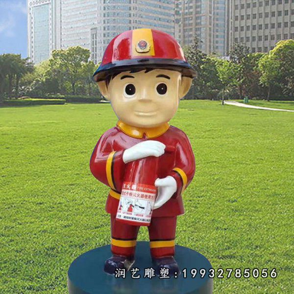 景区玻璃钢消防员卡通雕塑