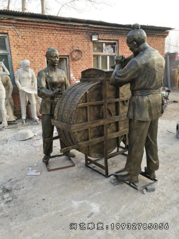 商业街人物农耕铜雕
