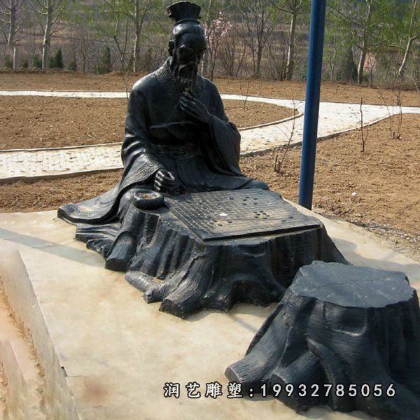 酒店下棋人物铜雕