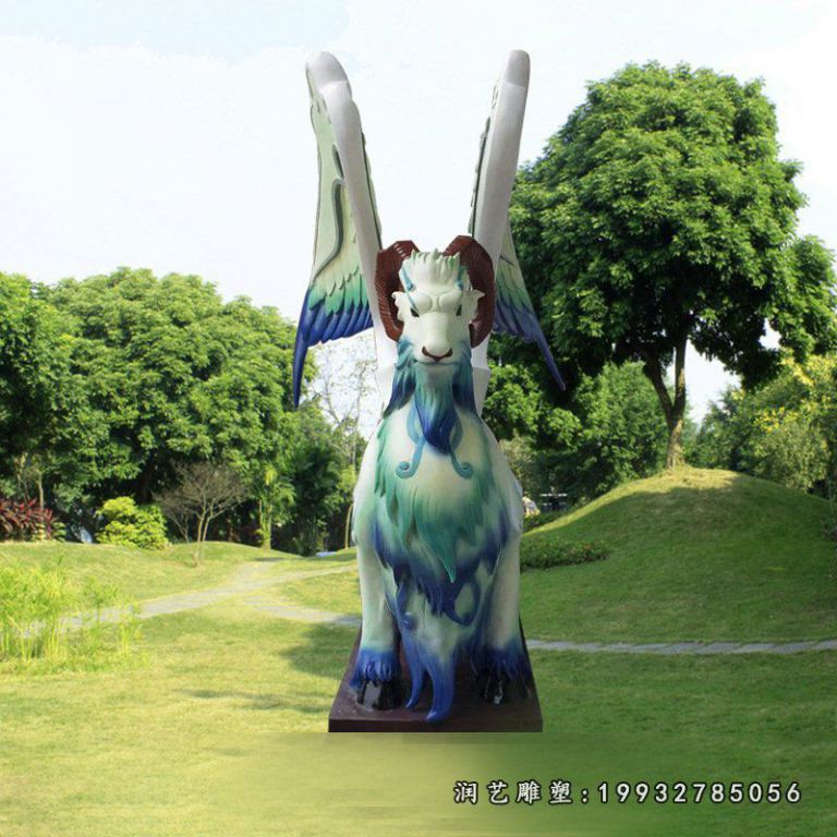 街边玻璃钢白泽神兽动物雕塑