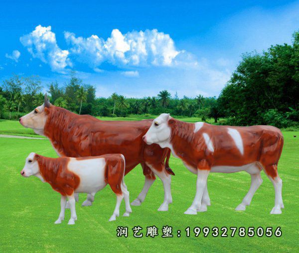 校园玻璃钢黄牛动物雕塑  