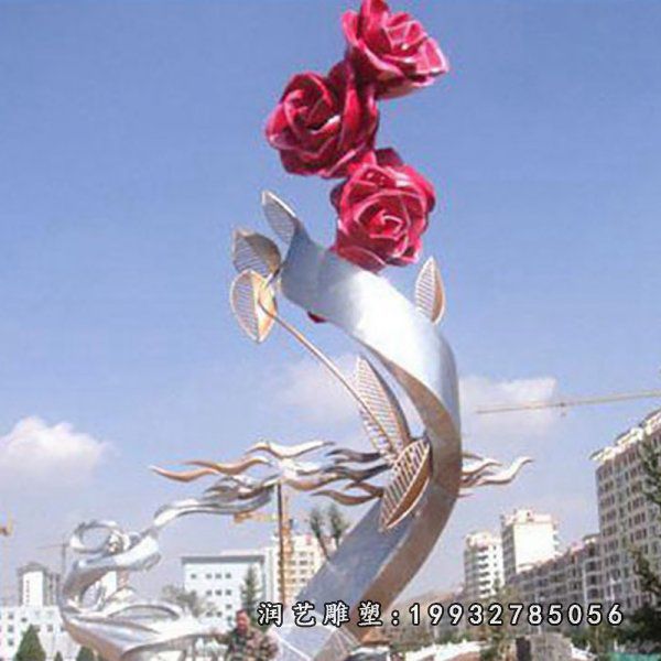 校园不锈钢玫瑰花景观雕塑