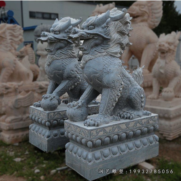踩球麒麟石雕，石雕麒麟