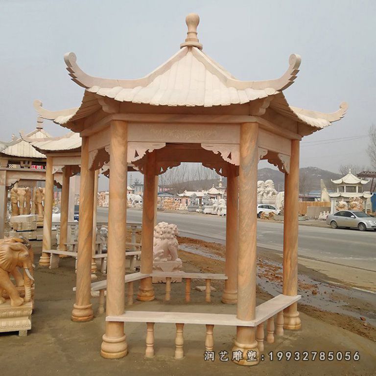 大理石六角凉亭 石雕小区景观摆件 (4)