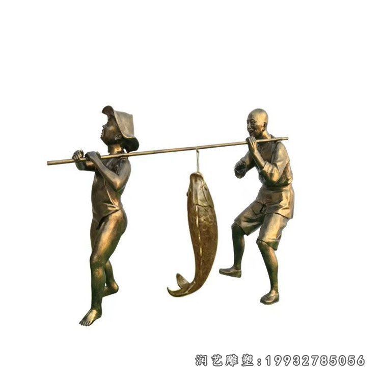卖鱼人物小品铜雕 (1)