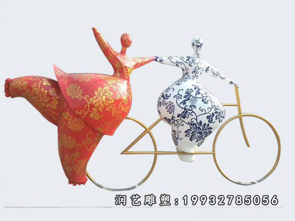 园林玻璃钢骑车人物雕塑
