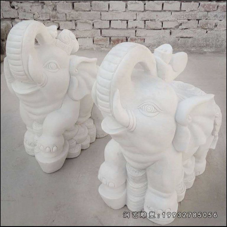 招财小象摆件,汉白玉石雕象