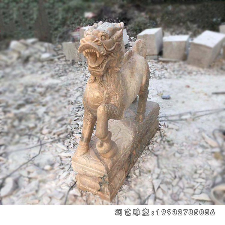 商场坐式麒麟动物石雕
