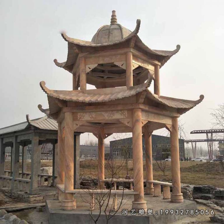 晚霞红凉亭,双层石凉亭