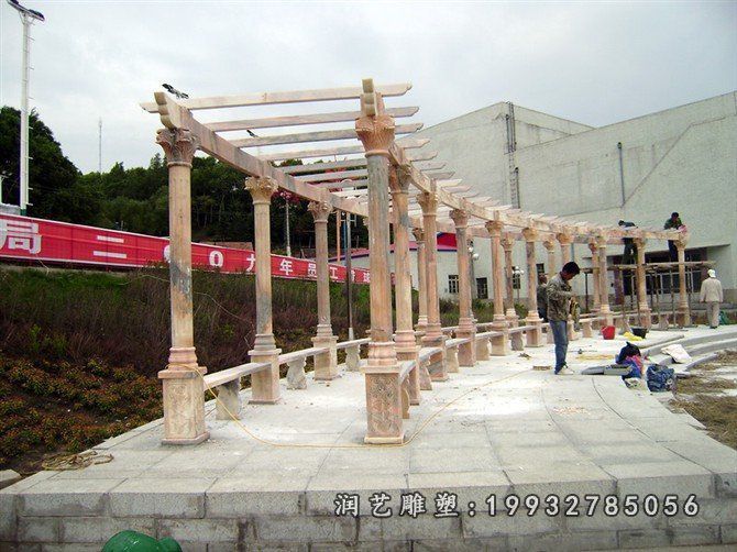 晚霞红长廊雕塑,小区走廊石雕 (7)