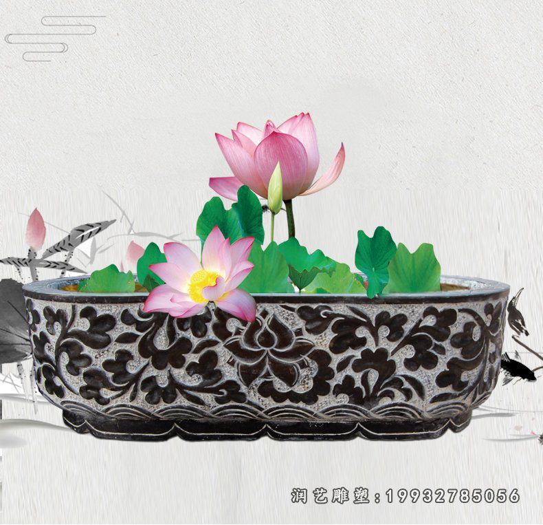公园景观石雕,荷花石浮雕鱼缸