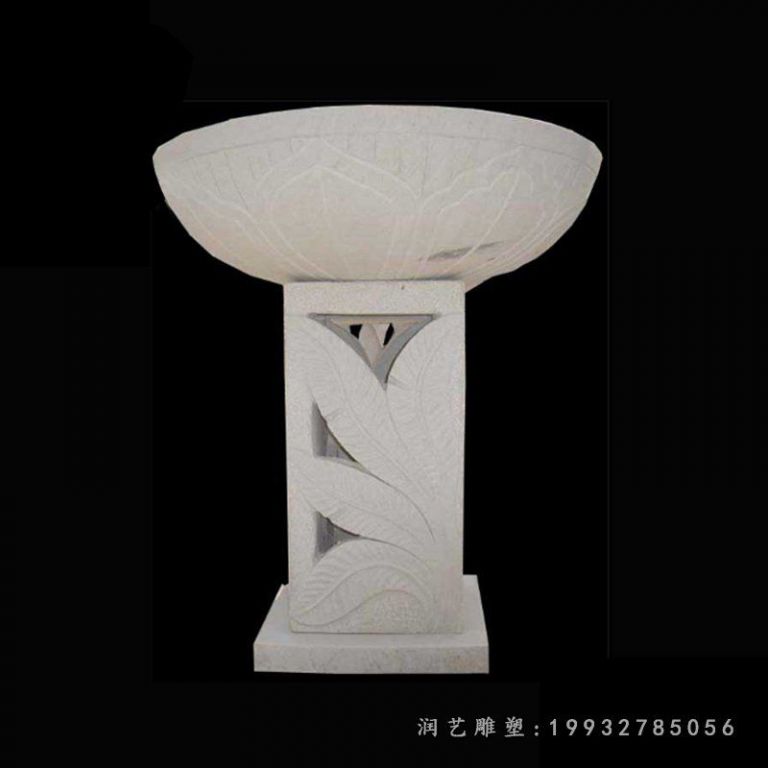 汉白玉古灯花盆 石雕小区摆件
