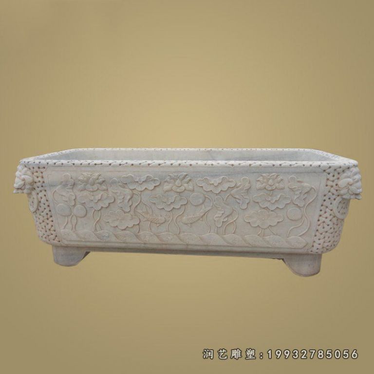 莲花浮雕水缸 长方形石水槽