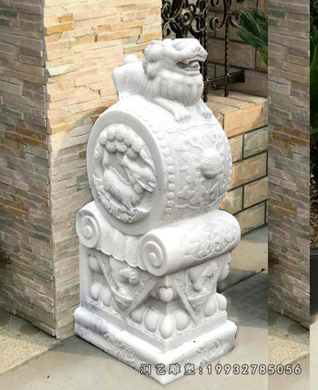镇宅石门墩,汉白玉抱鼓石 (2)