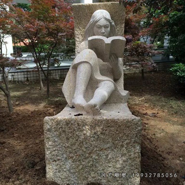 少女看书石雕,校园石雕,人物石雕 (6)