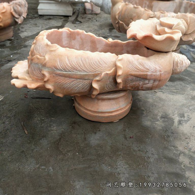 晚霞红来雕刻莲花水池 石雕公园景观摆件 (3)