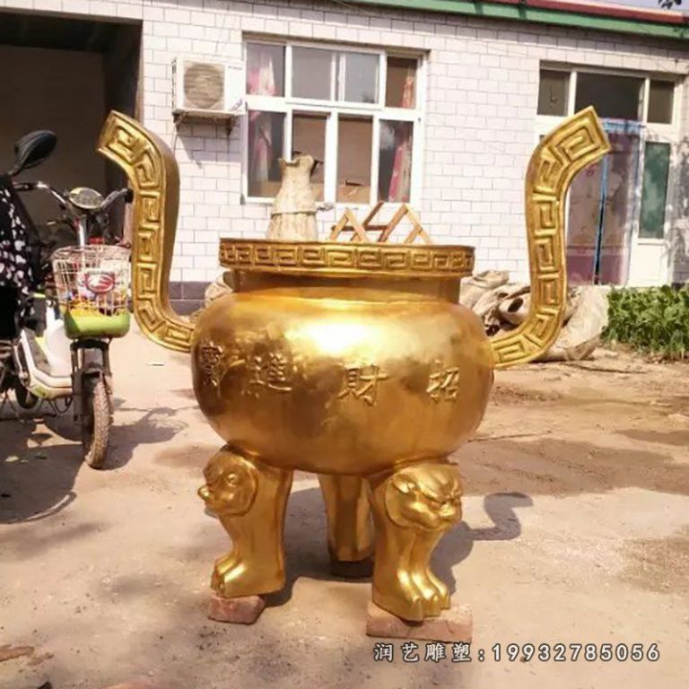 招财进宝香炉雕塑,寺庙香炉铜雕 (2)
