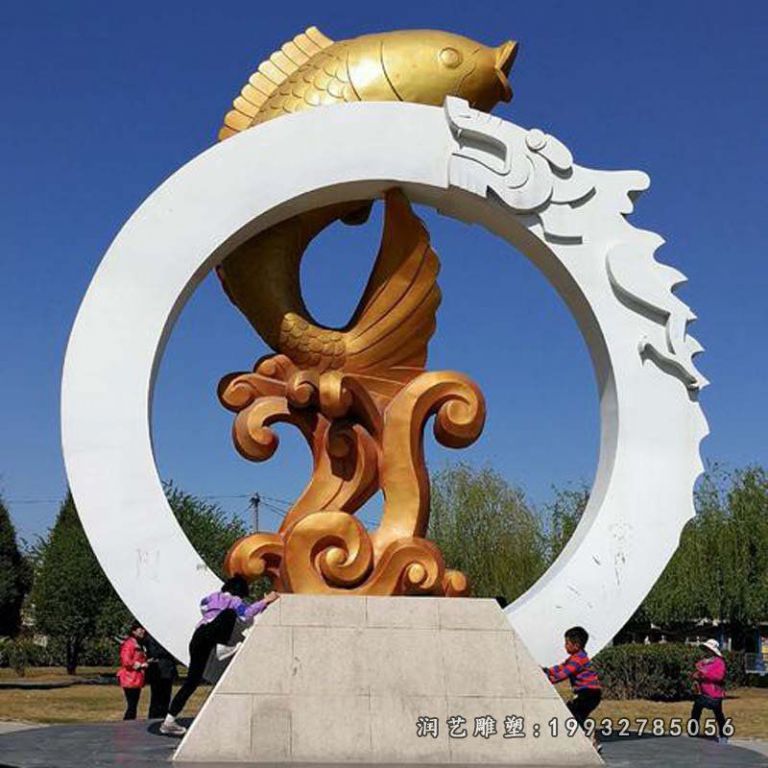 商场不锈钢鲤鱼跃龙门景观雕塑