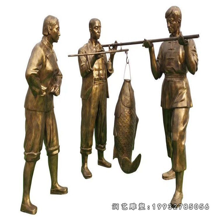 卖鱼人物铜雕