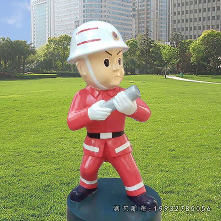 商业街玻璃钢消防员卡通雕塑