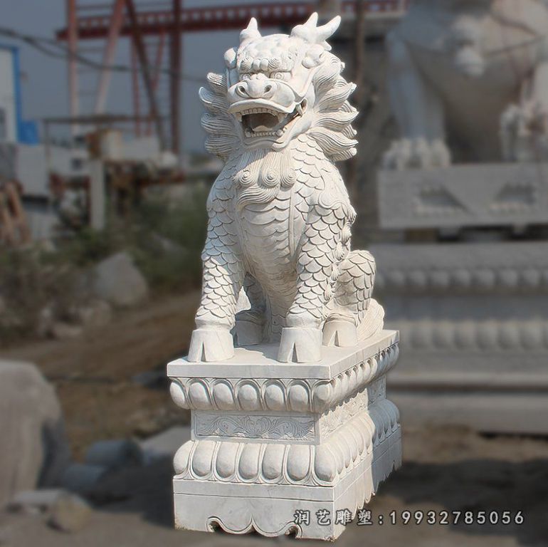 汉白玉麒麟,招财神兽雕塑