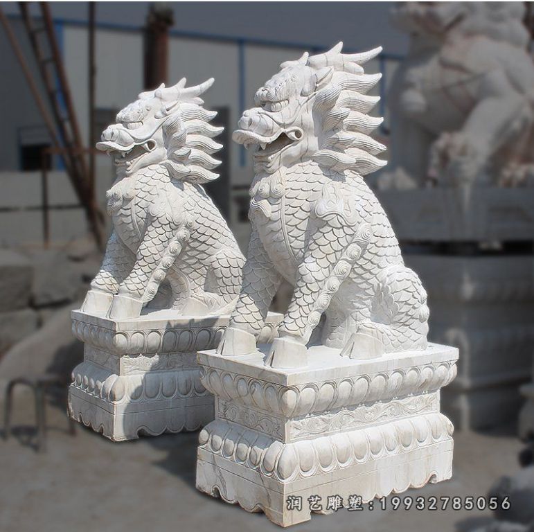 汉白玉麒麟,招财石雕