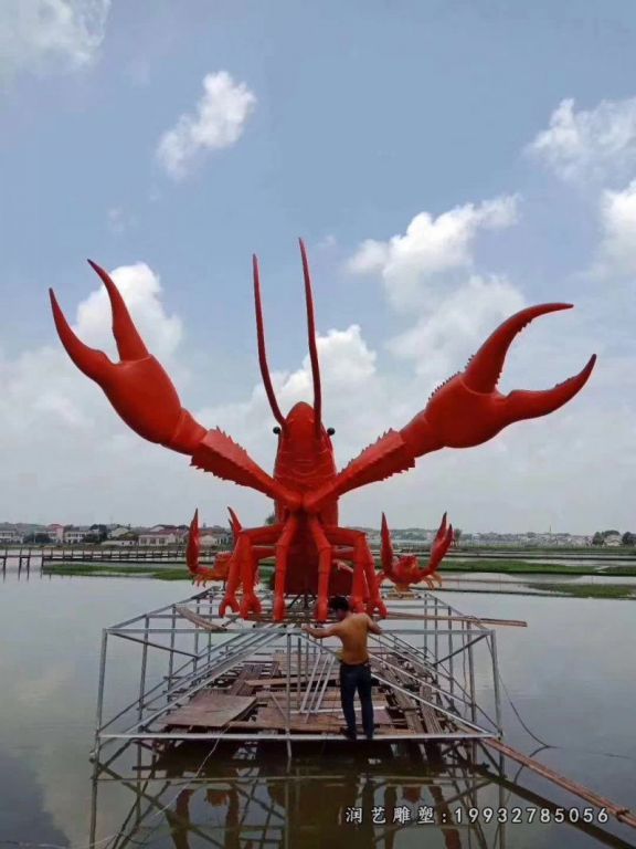 城市玻璃钢龙虾动物雕塑