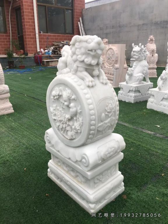 商业街汉白玉抱鼓石,门墩石雕 (5)