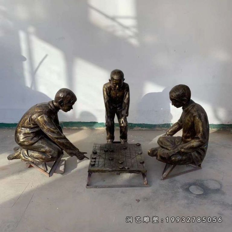 景区下棋人物铜雕