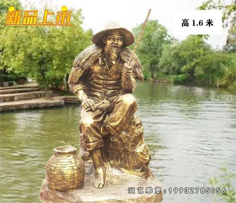 钓鱼翁人物铜雕 (1)