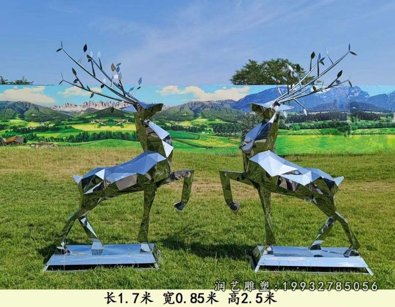 不锈钢动物几何鹿雕塑 (4)