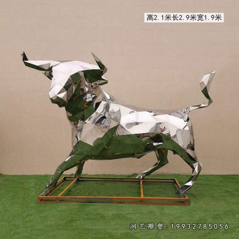 步行街不锈钢牛动物雕塑