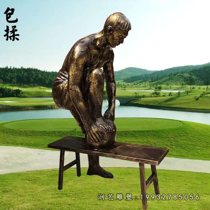 草坪人物茶文化铜雕
