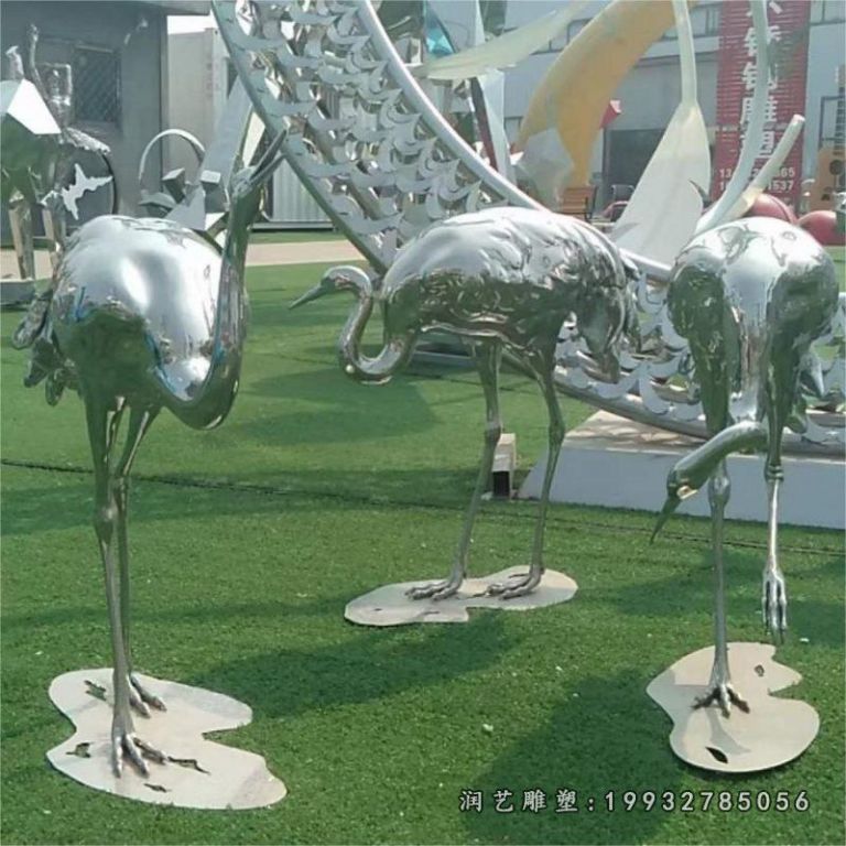 庭院不锈钢仙鹤动物雕塑