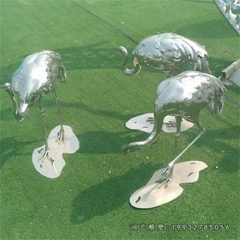不锈钢仙鹤动物广场雕塑 (1)