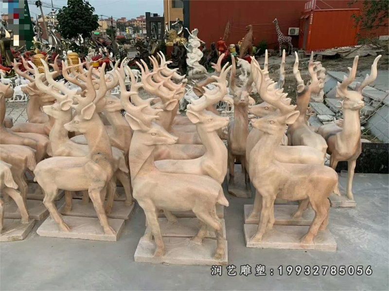 商业街动物鹿石雕