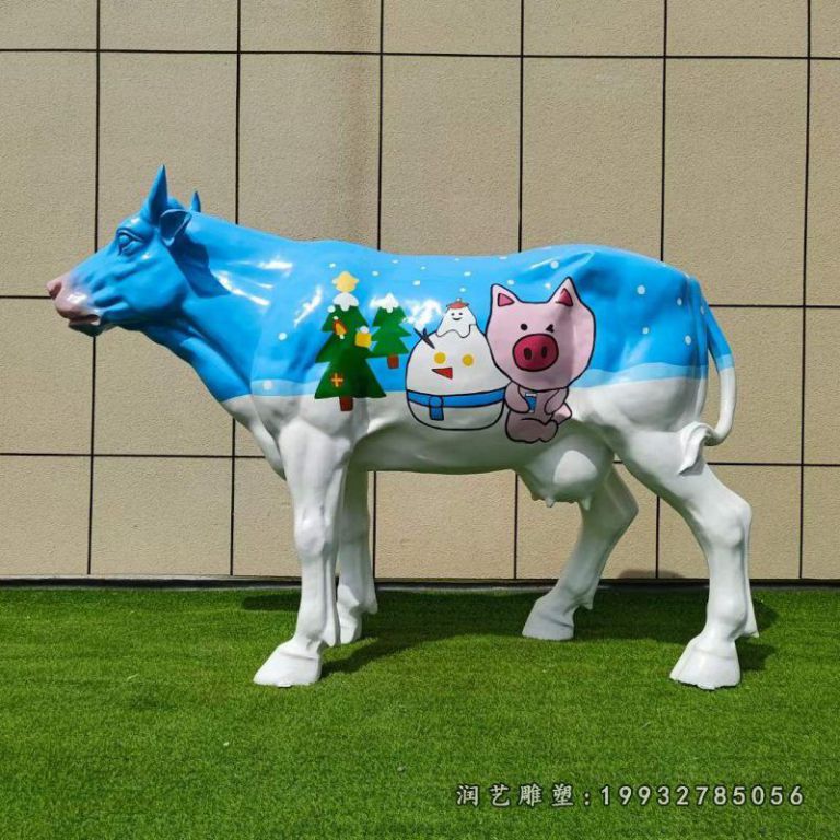 草坪玻璃钢彩绘牛雕塑