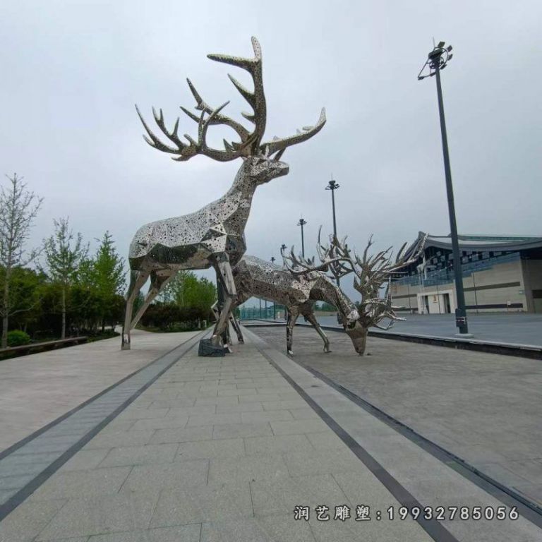 企业不锈钢动物鹿雕塑