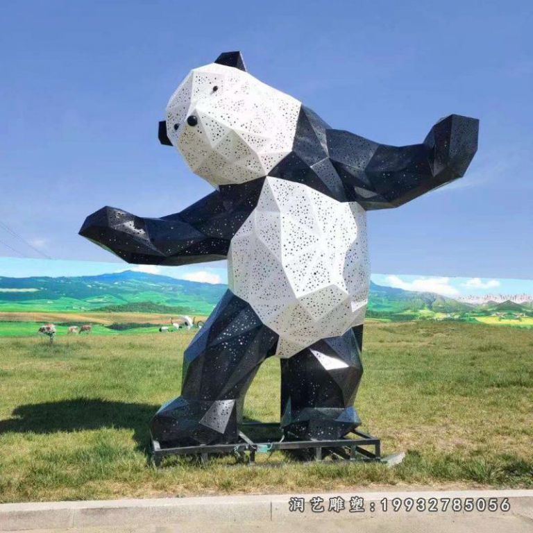 园林不锈钢熊猫动物雕塑