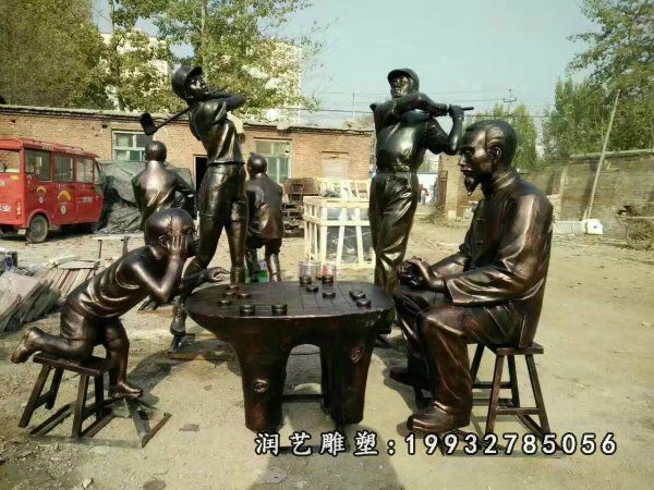 下棋人物商场铜雕